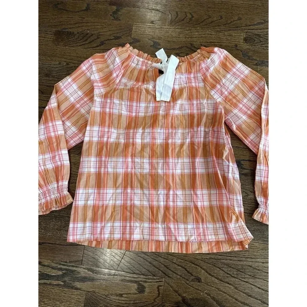 NWT J. Crew Smocked-neck Women's top in Spring plaid Color Size XS 2771